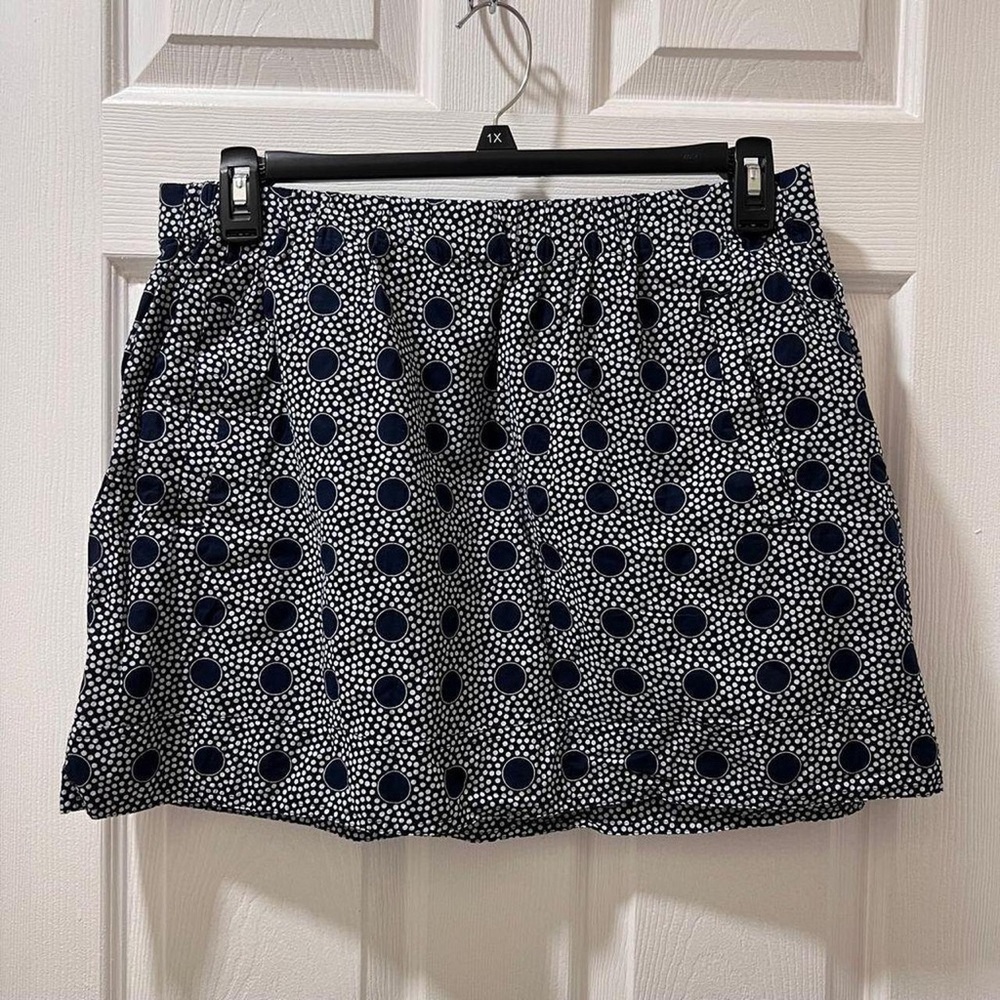 J. Crew Navy and White Polka Dot Mini Skirt